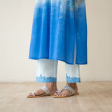 Cherry Blossom Embroidered Linen Cotton Kurta Set - Ocean Blue