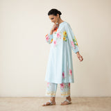 Jaba Hand Embroidered Festive Mulmul Cotton Kurta Set - Ashmani