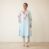 Jaba Hand Embroidered Festive Mulmul Cotton Kurta Set - Ashmani