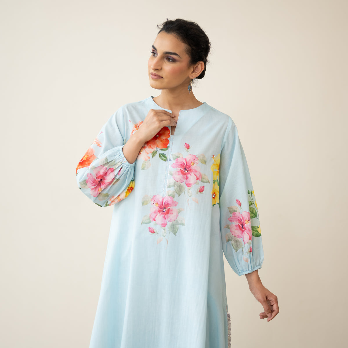Jaba Hand Embroidered Festive Mulmul Cotton Kurta Set - Ashmani