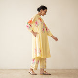 Jaba Hand Embroidered Festive Mulmul Cotton Kurta Set - Mango Yellow