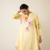 Jaba Hand Embroidered Festive Mulmul Cotton Kurta Set - Mango Yellow