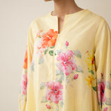 Jaba Hand Embroidered Festive Mulmul Cotton Kurta Set - Mango Yellow