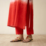 Sunset Embroidered Linen Cotton Kurta Set - True Red