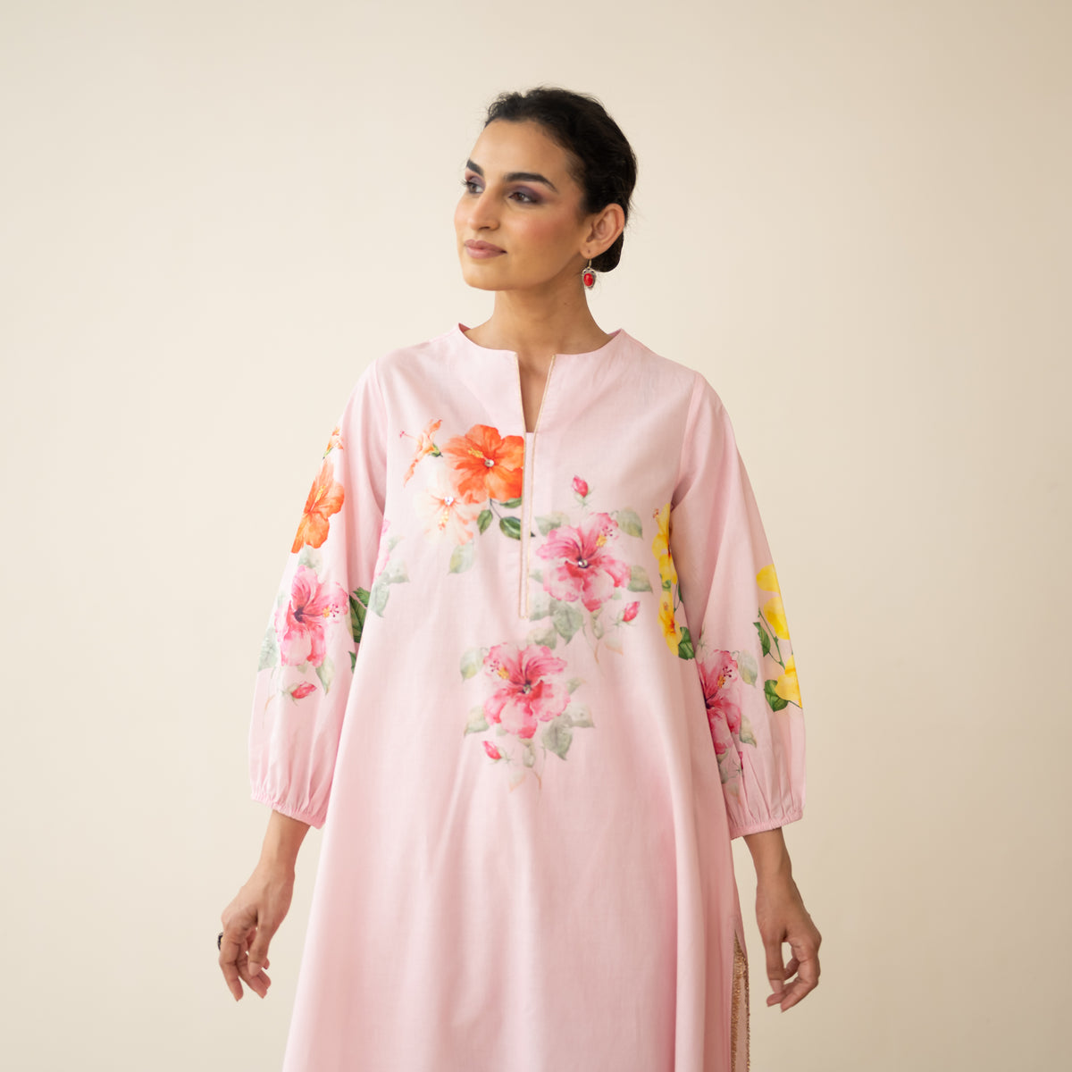 Jaba Hand Embroidered Festive Mulmul Cotton Kurta Set - Soft Pink