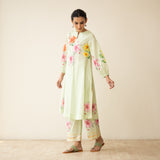 Jaba Hand Embroidered Festive Mulmul Cotton Kurta Set - Pista Green