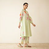 Jaba Hand Embroidered Festive Mulmul Cotton Kurta Set - Pista Green