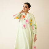 Jaba Hand Embroidered Festive Mulmul Cotton Kurta Set - Pista Green