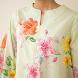 Jaba Hand Embroidered Festive Mulmul Cotton Kurta Set - Pista Green