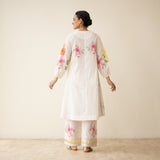 Jaba Hand Embroidered Festive Mulmul Cotton Kurta Set - Milky White