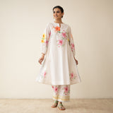 Jaba Hand Embroidered Festive Mulmul Cotton Kurta Set - Milky White