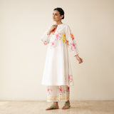 Jaba Hand Embroidered Festive Mulmul Cotton Kurta Set - Milky White