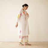 Jaba Hand Embroidered Festive Mulmul Cotton Kurta Set - Milky White