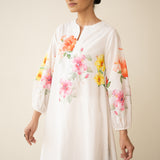 Jaba Hand Embroidered Festive Mulmul Cotton Kurta Set - Milky White