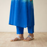 Sunset Embroidered Linen Cotton Kurta Set - Teal & Ocean Blue