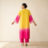 Sunset Embroidered Linen Cotton Kurta Set - Yellow & Pink