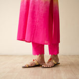 Sunset Embroidered Linen Cotton Kurta Set - Yellow & Pink