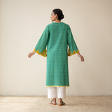 Sunflower Embroidered Linen Cotton Kurta - Green