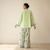 Mehak Embroidered Linen Cotton Farshi Coord Set - Pista Green