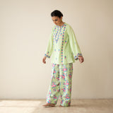 Mehak Embroidered Linen Cotton Farshi Coord Set - Pista Green