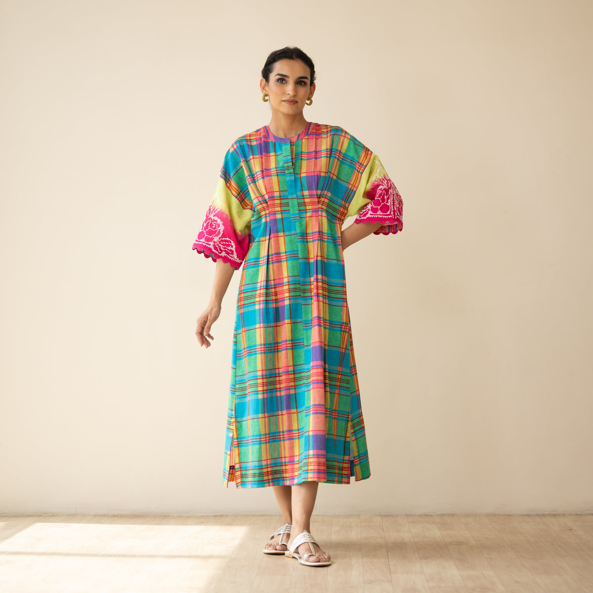 Soda Pop Embroidered Linen Cotton Dress - Multi