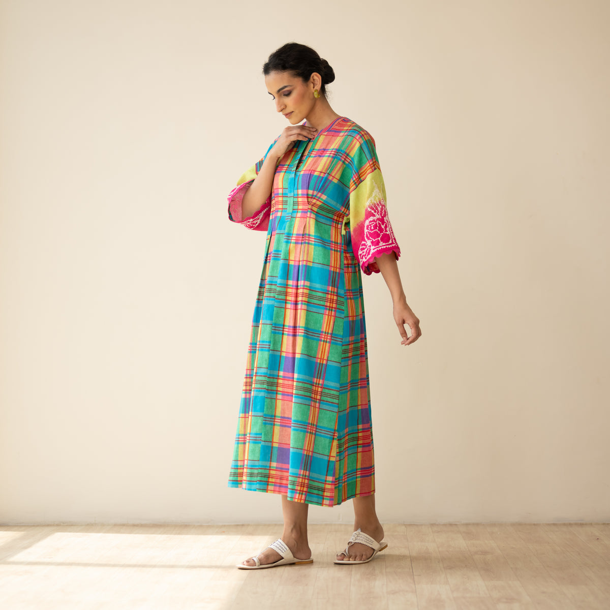 Soda Pop Embroidered Linen Cotton Dress - Multi