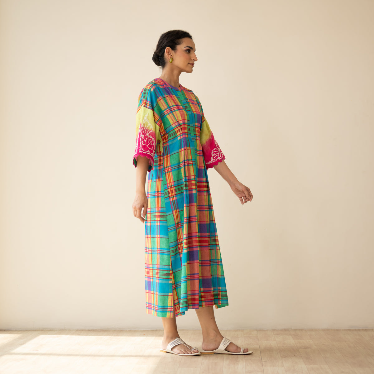 Soda Pop Embroidered Linen Cotton Dress - Multi