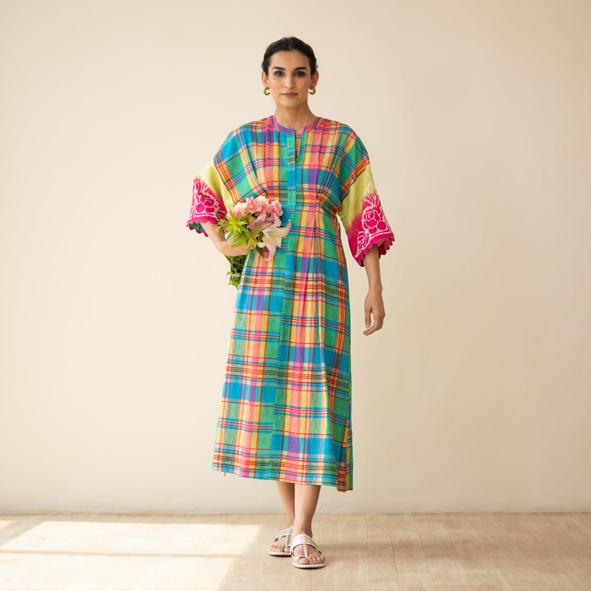 Soda Pop Embroidered Linen Cotton Dress - Multi