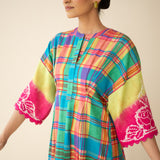 Soda Pop Embroidered Linen Cotton Dress - Multi