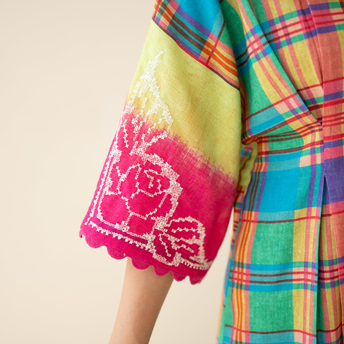 Soda Pop Embroidered Linen Cotton Dress - Multi