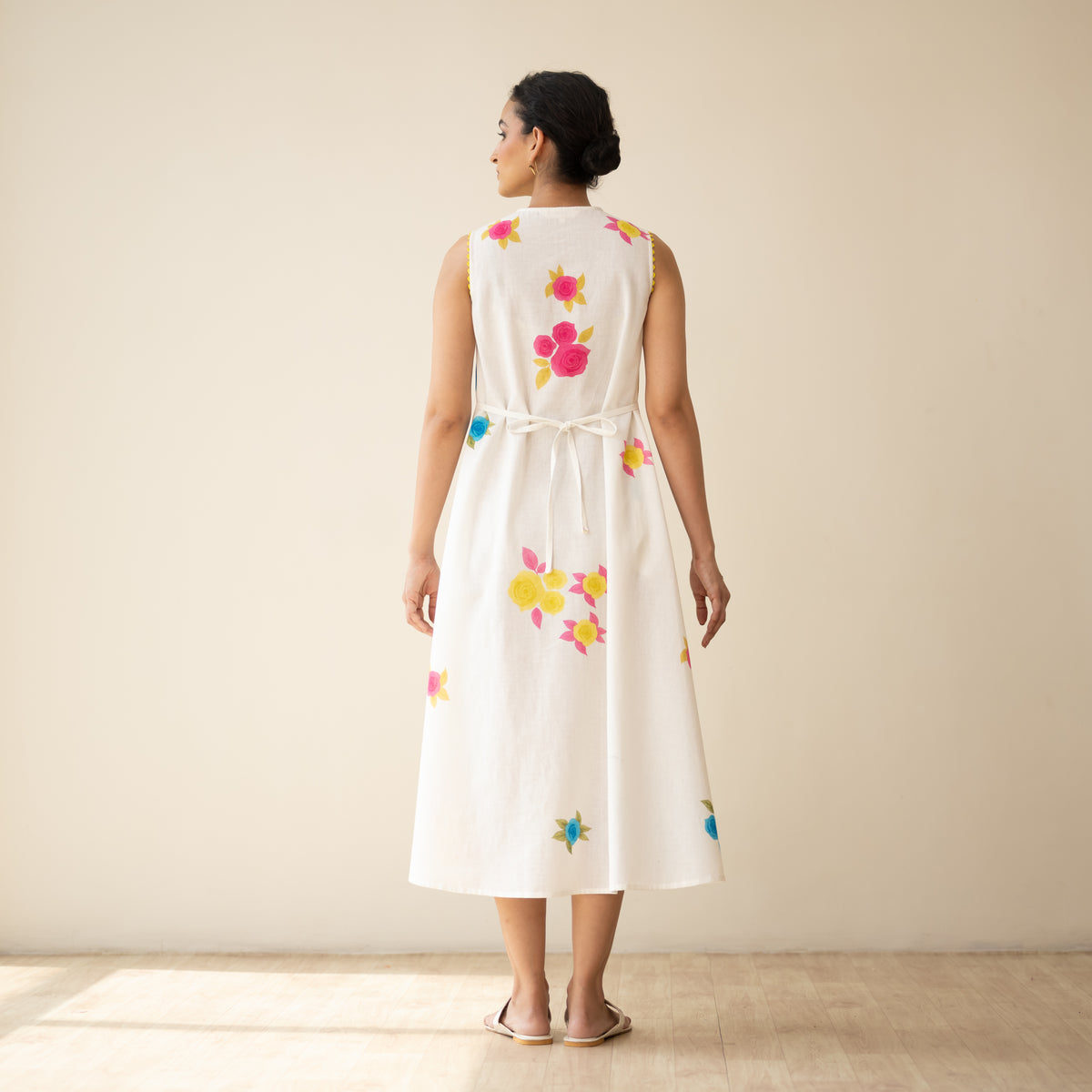 Confetti Pop Embroidered Linen Cotton Dress - Milky White