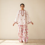 Mehak Embroidered Linen Cotton Farshi Coord Set - Milky White