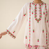 Mehak Embroidered Linen Cotton Farshi Coord Set - Milky White