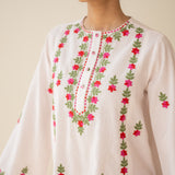 Mehak Embroidered Linen Cotton Farshi Coord Set - Milky White