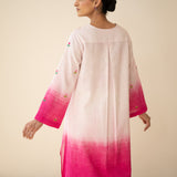 Cassata Embroidered Linen Cotton Kurta - Cherry Pink
