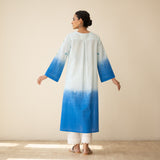 Cassata Embroidered Linen Cotton Kurta - Blue Lagoon