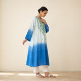 Cassata Embroidered Linen Cotton Kurta - Blue Lagoon