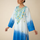 Cassata Embroidered Linen Cotton Kurta - Blue Lagoon