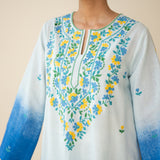 Cassata Embroidered Linen Cotton Kurta - Blue Lagoon