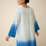 Cassata Embroidered Linen Cotton Kurta - Blue Lagoon