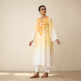 Cassata Embroidered Linen Cotton Kurta - Mango Yellow