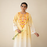 Cassata Embroidered Linen Cotton Kurta - Mango Yellow