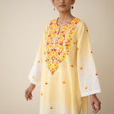 Cassata Embroidered Linen Cotton Kurta - Mango Yellow
