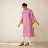Sunflower Embroidered Linen Cotton Kurta - Dusty Pink