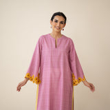 Sunflower Embroidered Linen Cotton Kurta - Dusty Pink