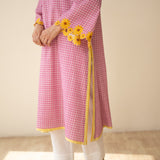 Sunflower Embroidered Linen Cotton Kurta - Dusty Pink