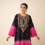 Cassata Embroidered Linen Cotton Kurta - Black & Magenta