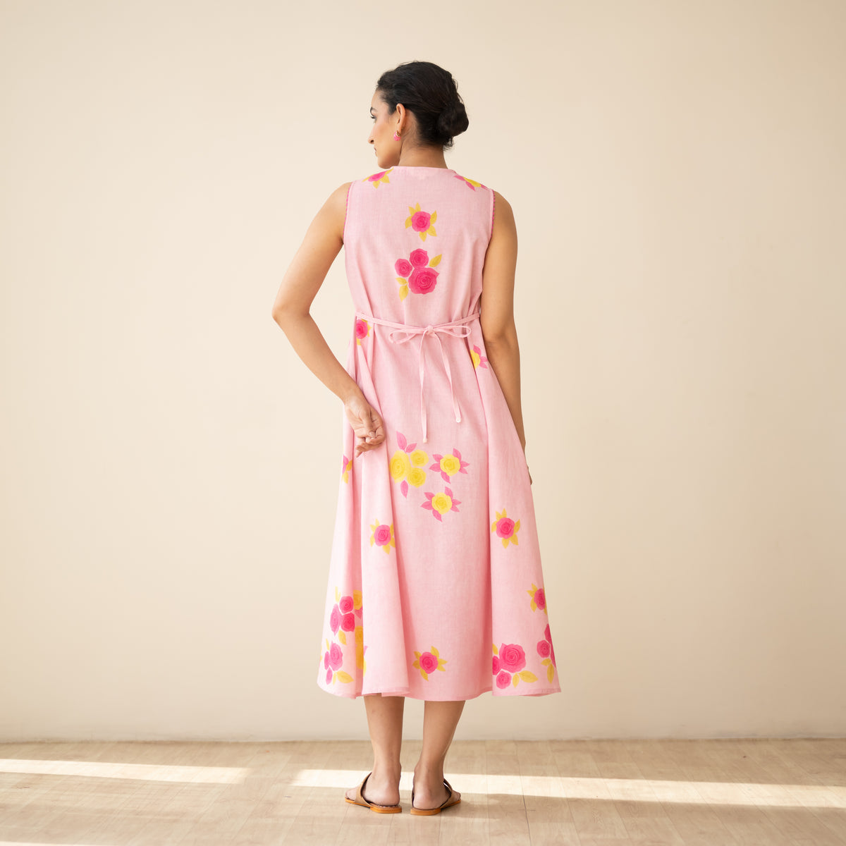 Confetti Pop Embroidered Linen Cotton Dress - Baby Pink