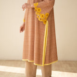 Sunflower Embroidered Linen Cotton Kurta - Hazelnut Brown