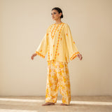 Mehak Embroidered Linen Cotton Farshi Coord Set - Mango Yellow